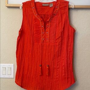 Orange Sleeveless Blouse with Stud Accents